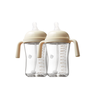 2-pack beige anti-spill tilted sippy cups, eco-friendly baby bottles reducing plastic waste