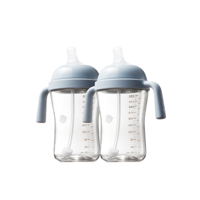 2-pack blue anti-spill tilted sippy cups, a multi-functional baby drinking set suitable for 6 months and up