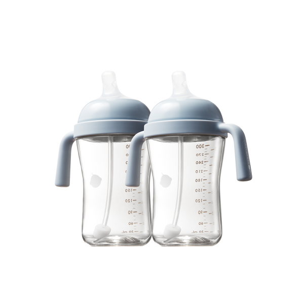 2-pack blue anti-spill tilted sippy cups, a multi-functional baby drinking set suitable for 6 months and up