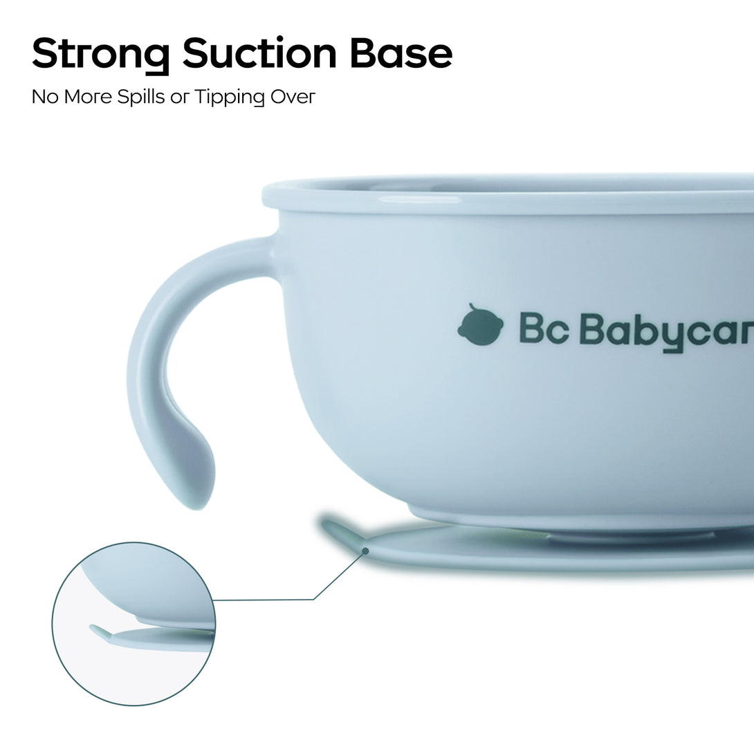 Snack bowl with strong suction base, and a close-up of the bottom.