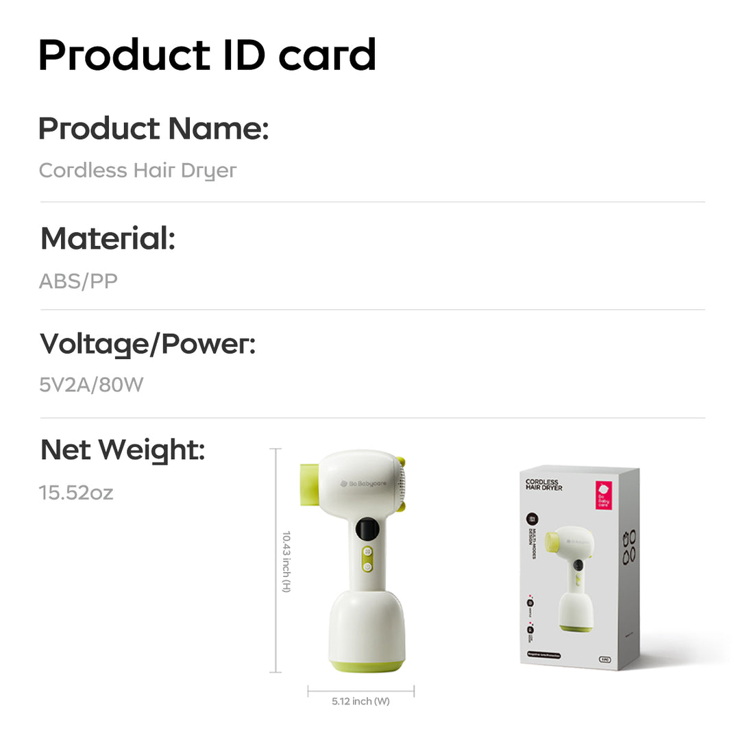 A ID card of a hair dryer, showing some basic product information and packaging