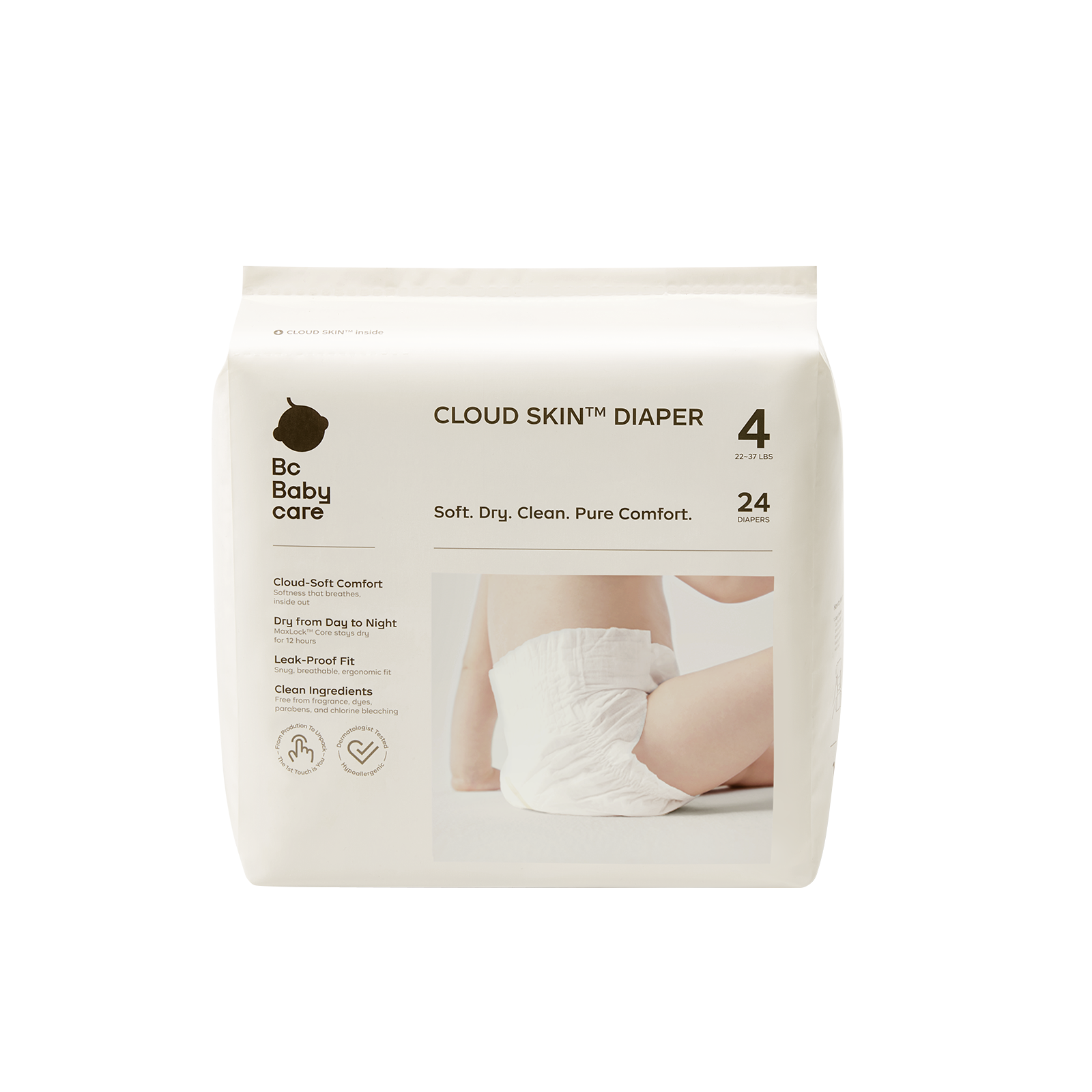 Bc Babycare CLOUD SKIN™ Diaper full pack in Size 4 with 24 diapers.