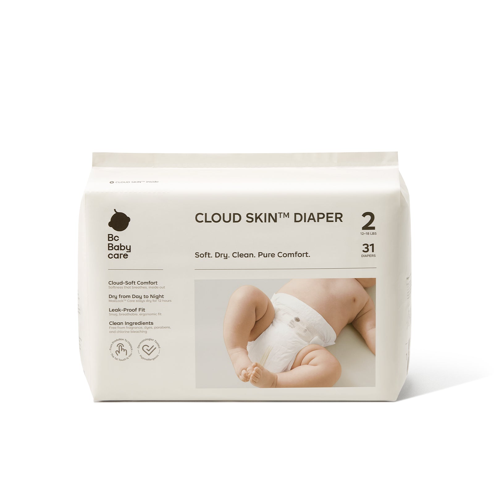Size_2 | Bc Babycare Cloud Skin Diaper size 2 in standard packs, featuring ultra-soft texture and MaxLock core technology.
