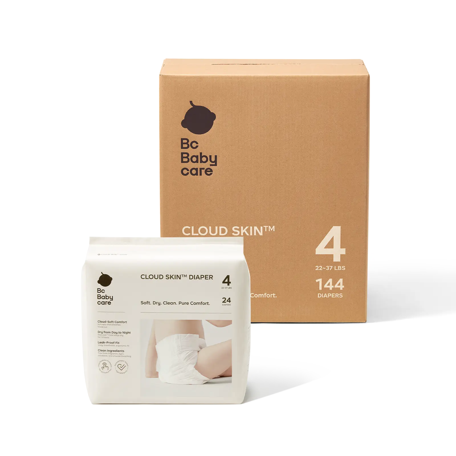 Bc Babycare CLOUD SKIN™ Diaper full pack in Size 4 with 24 diapers.