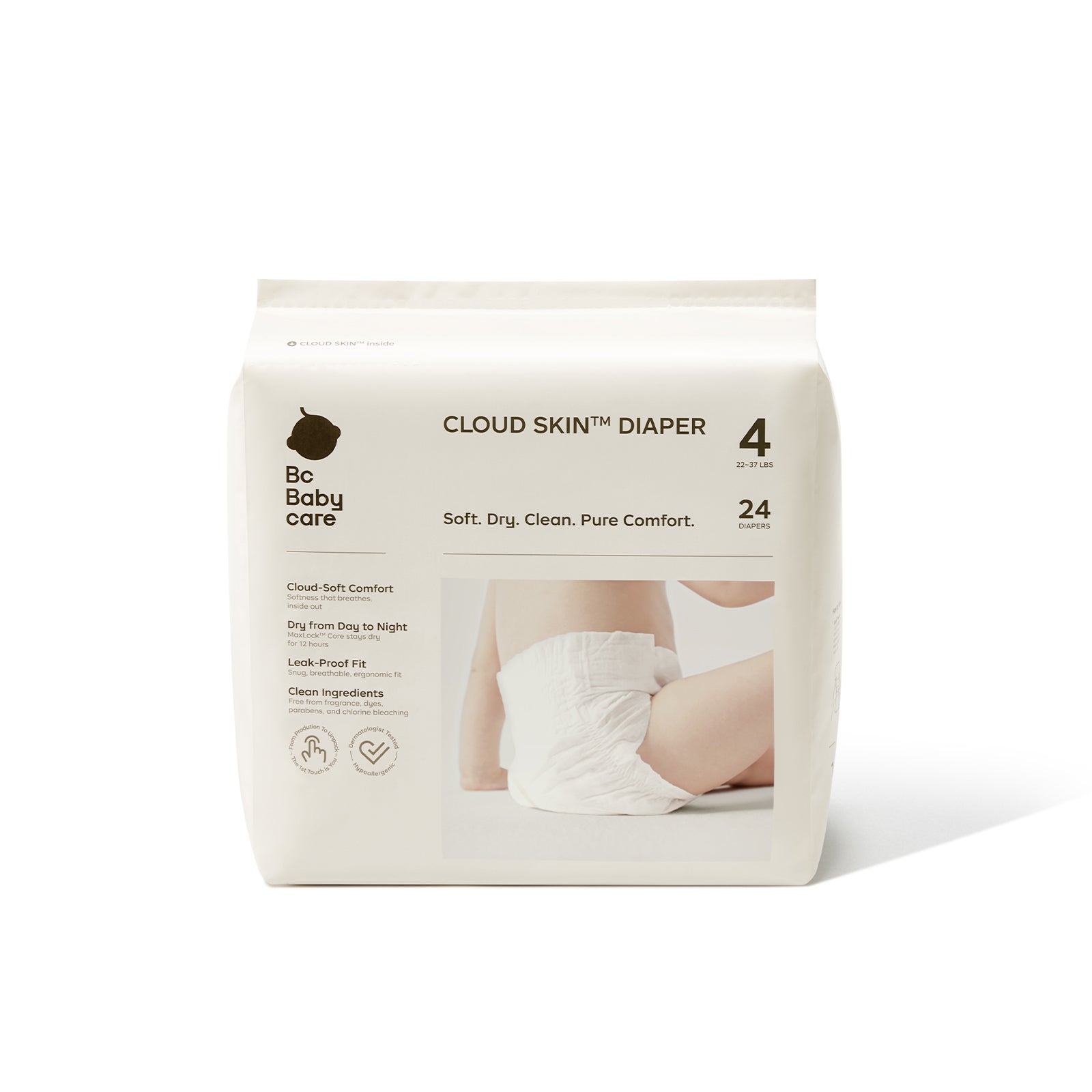 Size_4 | Bc Babycare Cloud Skin Diaper size 4 in standard packs, featuring ultra-soft texture and MaxLock core technology.
