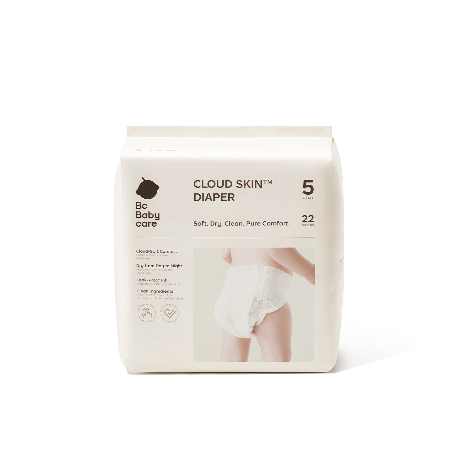 Size_5 | Bc Babycare Cloud Skin Diaper size 5 in standard packs, featuring ultra-soft texture and MaxLock core technology.
