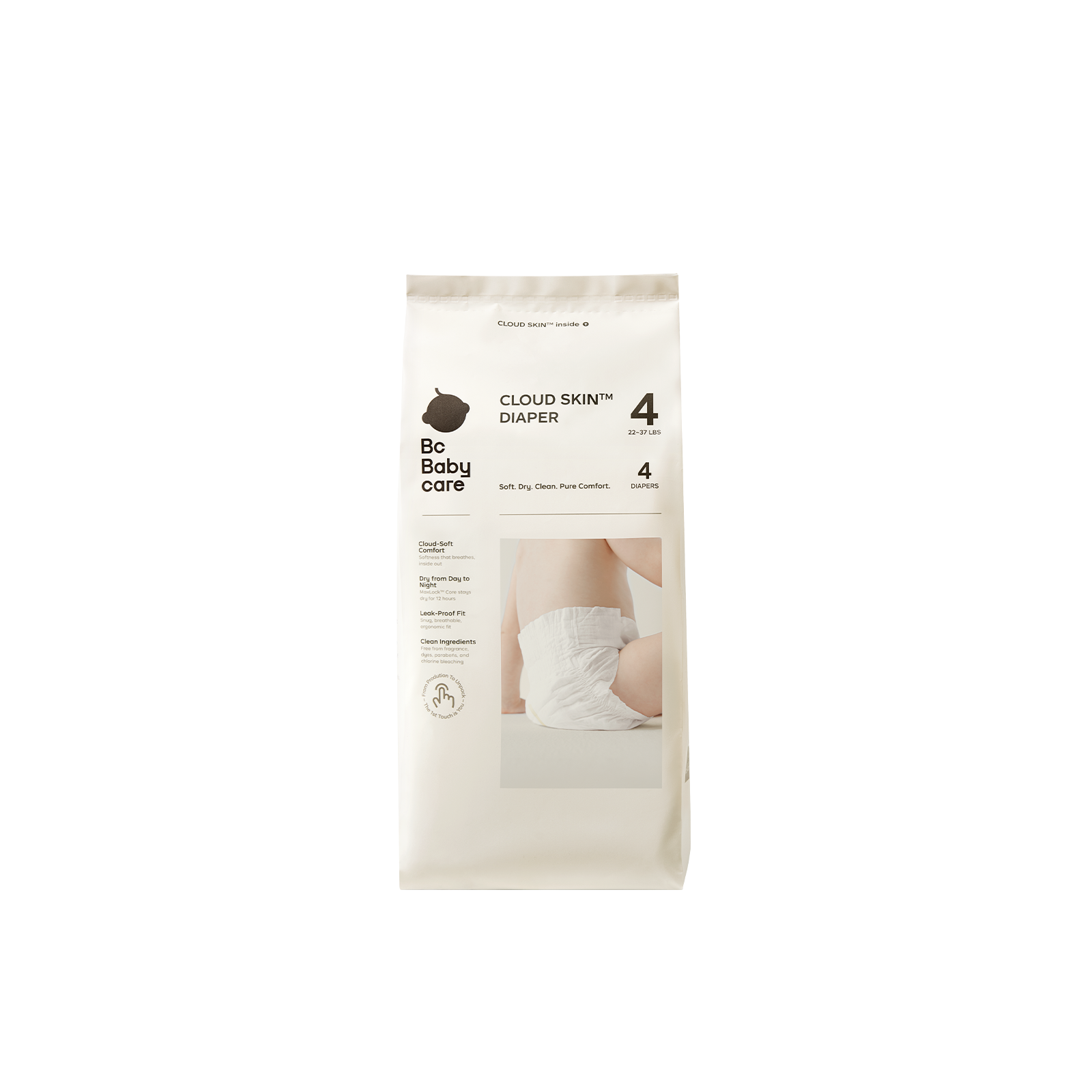 Bc Babycare CLOUD SKIN™ Diaper Trial Pack in Size 4 with 4 diapers for trying fit, softness, and absorbency.