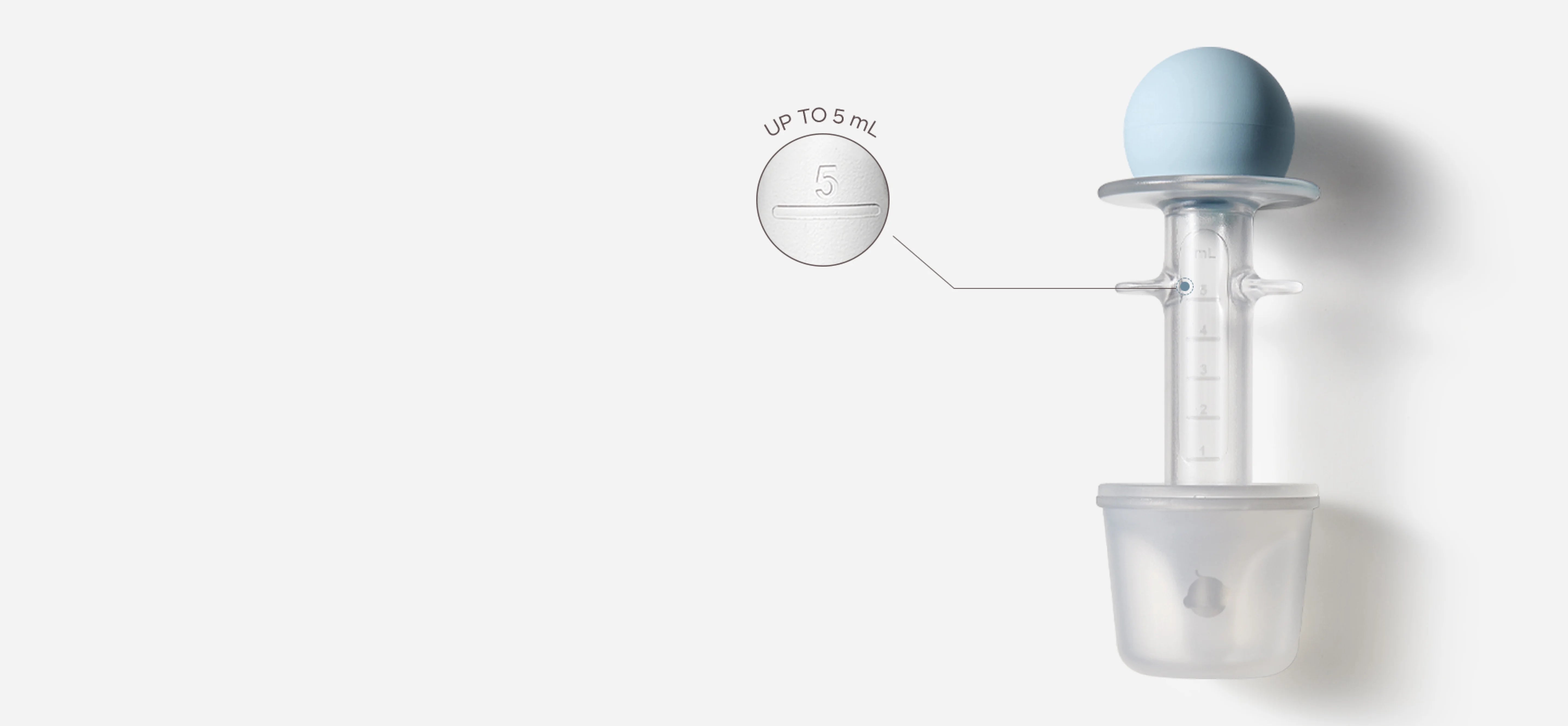 NouriPod baby medicine syringe alternative with molded-in dose markings up to 5 mL.